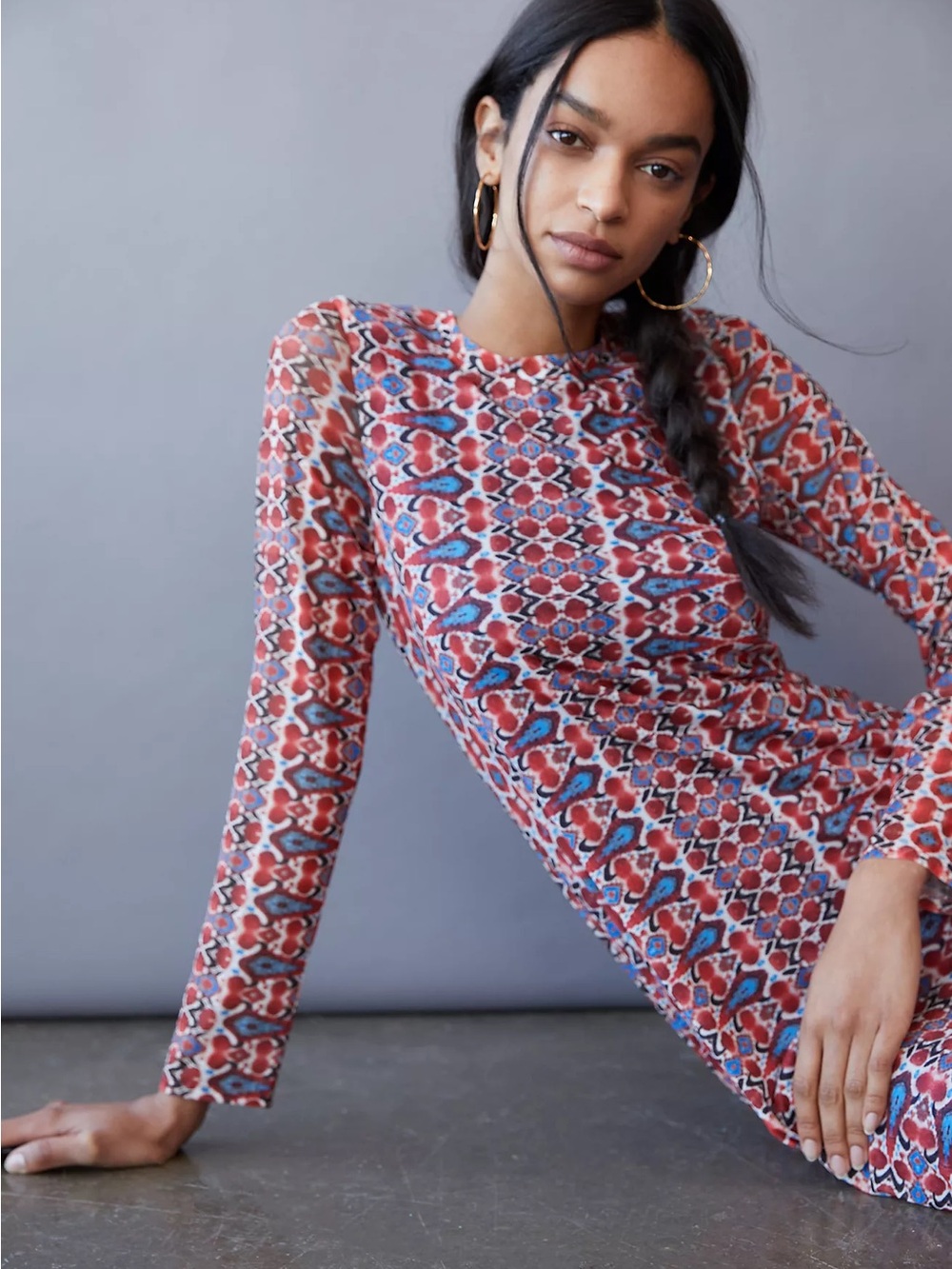 NWT Anthropologie Laila Maxi Dress M Red Blue Boho Geometric Ikat Tribal